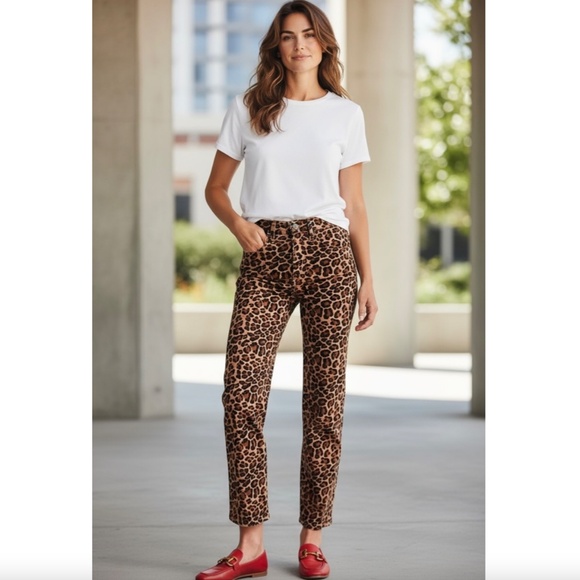 BODEN Leopard Animal Print Mid Rise Slim Leg Jeans Brown - Picture 2 of 14